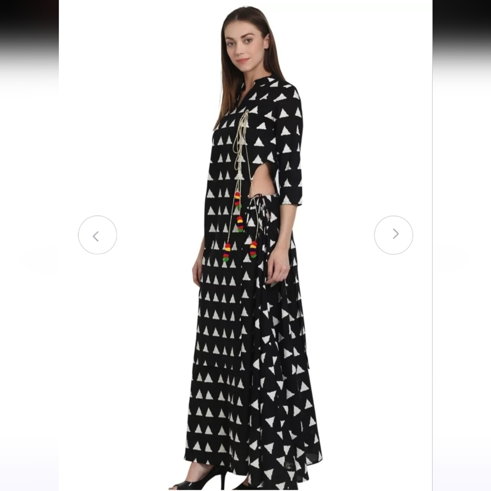 NAYO Black Printed Kurta With Hanging Pompom Detail. Size Medium